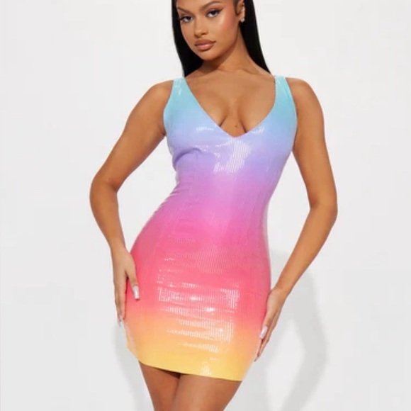 Fashion Nova Dresses & Skirts - Fashion Nova women’s small rainbow Sequin Mini Dress